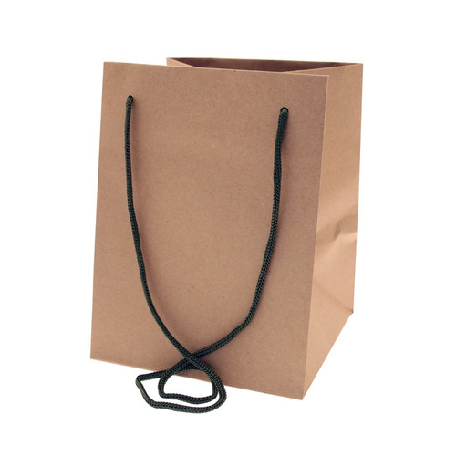 Hand Tie Bag Natural Kraft With Moss Handle 19x25cm
