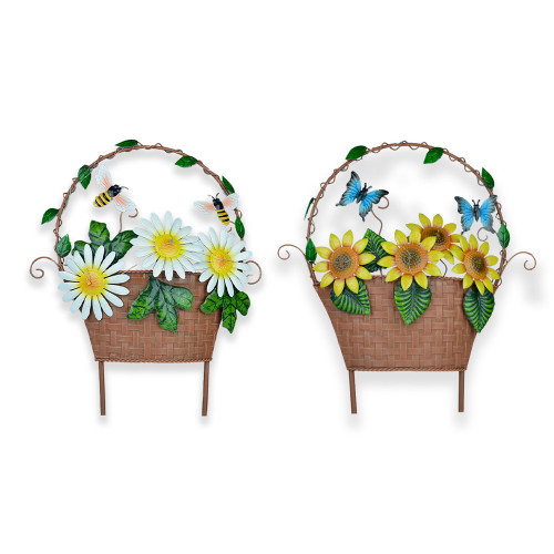 2 Assorted Baskets with Solar Lights. Daisy H:52cm or Sunflower H50.5cm