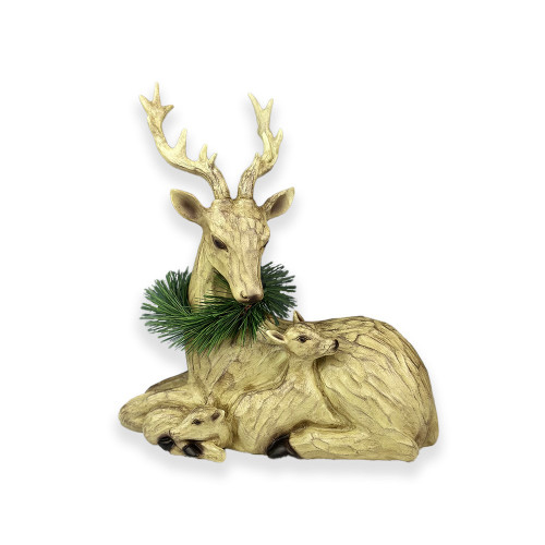 Reindeer with Baby and garland in Resin 30cm 