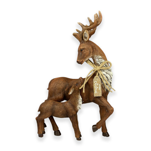 Reindeer Standing with Baby and Merry Christmas Sign in Resin 39cm