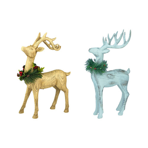 Standing Reindeer in Resin 2 Assorted Wood effect or White 38.5-41cm