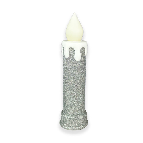 Candle in Resin with LED Silver Glitter 32.5cm
