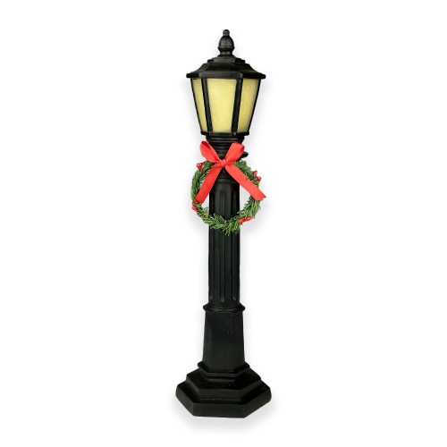 Lamp Post in Resin with LED and Wreath Black 36.5cm