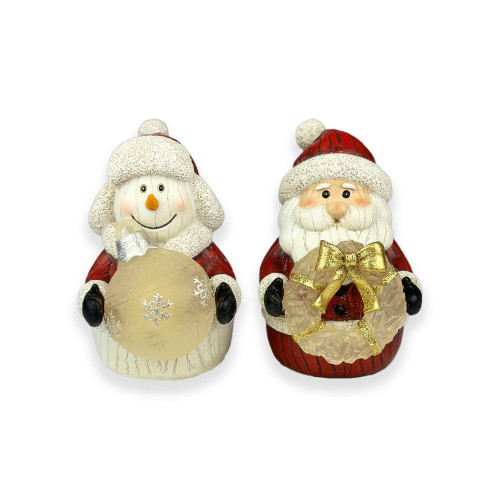 Santa with light up Wreath or Snowman with Light up Bauble 2 Asst 15cm