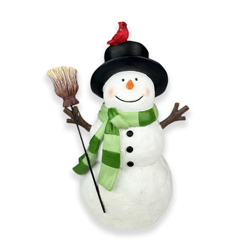 Snowman with Broom in Resin 23cm