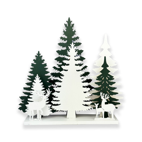 Light up Christmas Tree Scene Green and White 26cm x 22cm