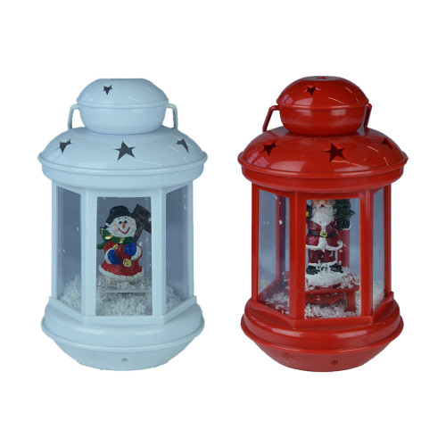 Small Hanging Lantern Snowing Red & White 2 Assorted