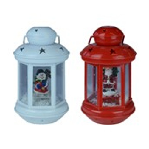 Small Hanging Lantern Snowing Red & White 2 Assorted