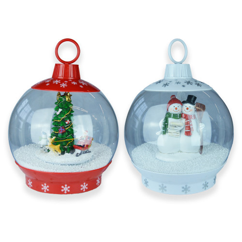 Bauble with Snowing Effect Red & White Glitter Finish 250mm