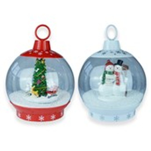 Bauble with Snowing Effect Red & White Glitter Finish 250mm