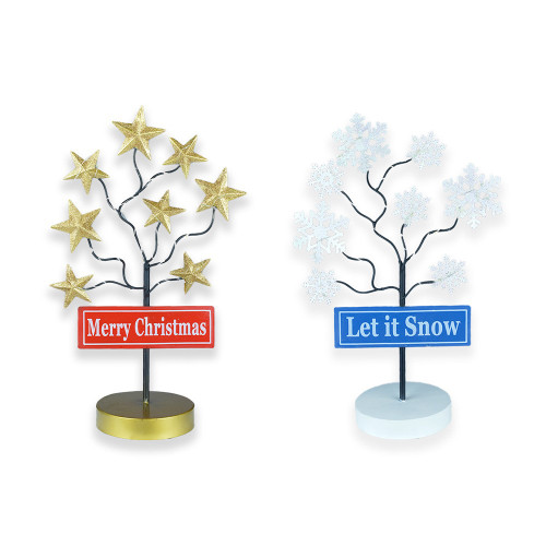 41cm Star & Snowflake Tree Merry Xmas & Let it Snow 2 Asst Battery Operated 