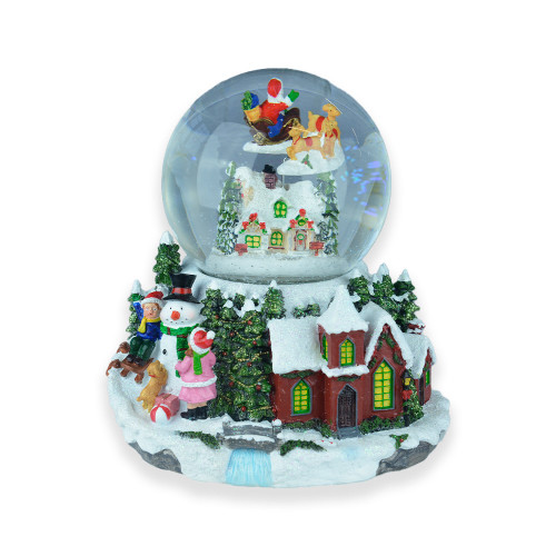 120mm Large Globe with Church Scene & Snowman W-Santa & Reindeer