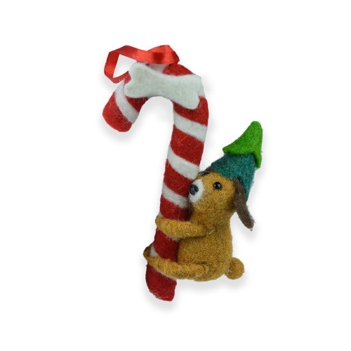 Dog and candy cane Decoration14x8x4cm