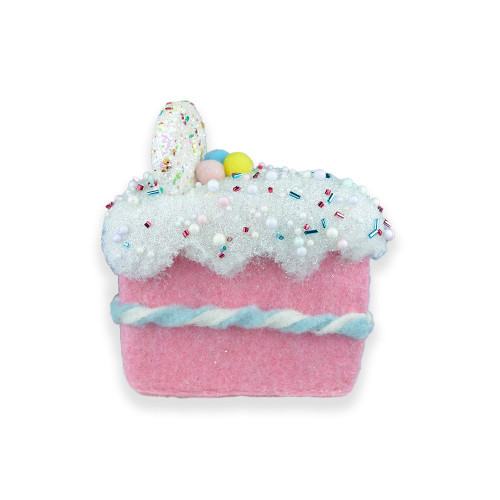 Cake slice pink and white with sprinkles 12x8x16cm