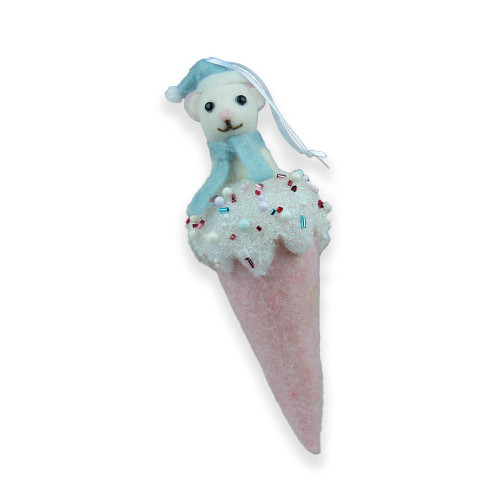 Hanging Ice cream dec with mouse pink cone 7x7x21cm