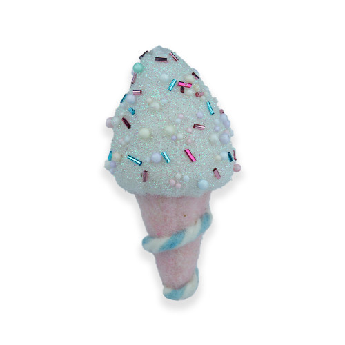 Hanging ice cream dec with sprinkles and pink cone H15xW8xD8cm