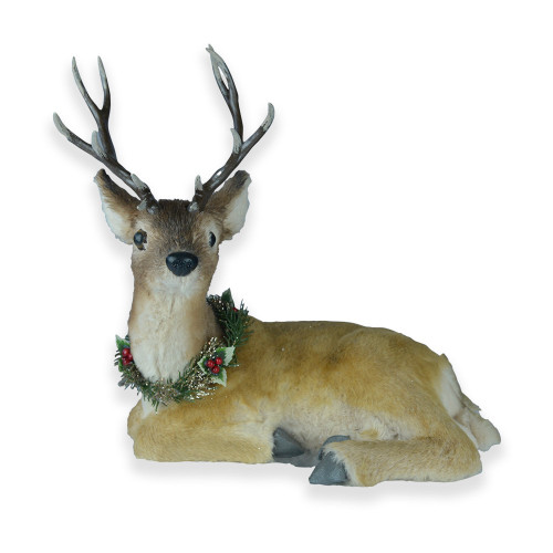 Deer lying down with wreath and antlers 32x20x33cm