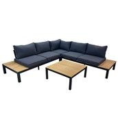 Corner Sofa with wooden sides & low table Each sofa:80x166x64cm Tble:80x80x43cm