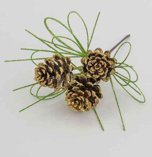 24cm Glitter Cone Pick Green/Gold