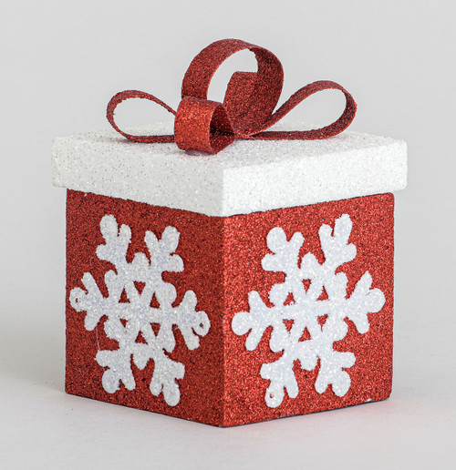 10cm Glitter Gift Box Dec. Red/Wht