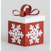10cm Glitter Gift Box Dec. Red/Wht