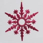 30cm Flock Snowflake Dec Red
