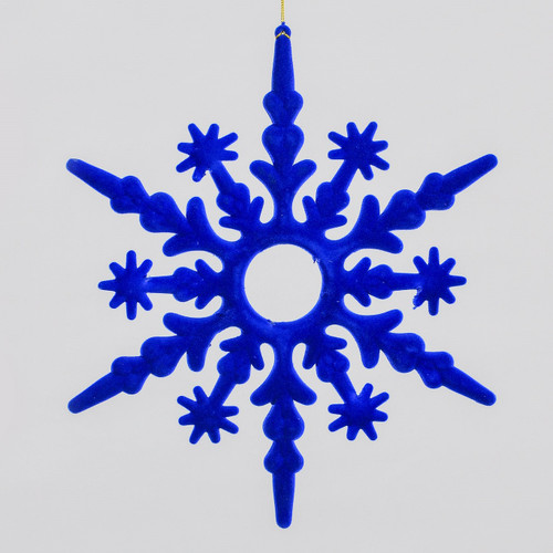 30cm Flock Snowflake Dec Blue