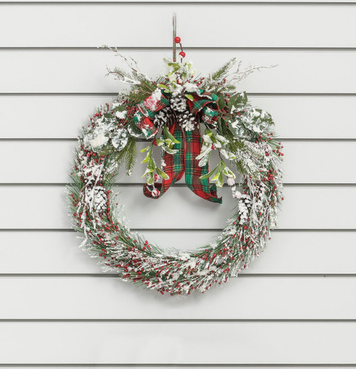 50cm Frosted Cone/Ribbon Wreath