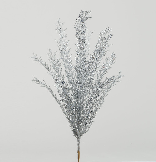 60cm Glitter Mini Leaf Bush Silver