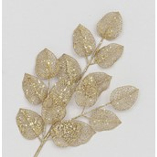 64cm Glitter Mesh Leaf Spray Gold