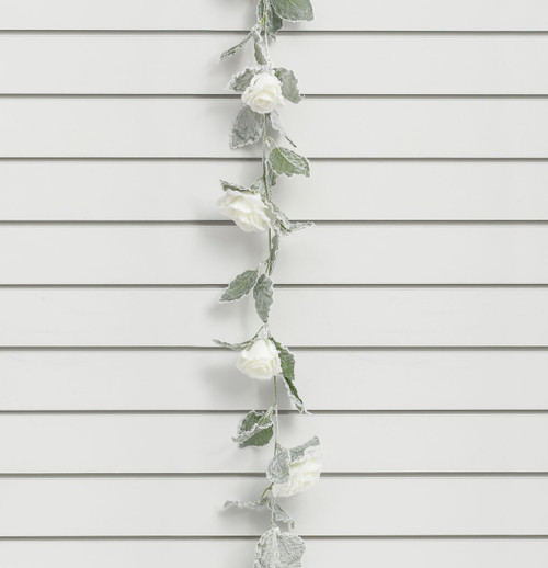 120cm Frosted Rose Garland Cream