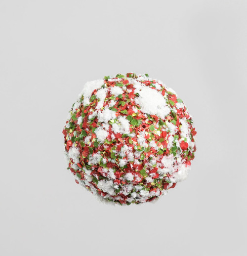90mm Ball Decoration w/Snow Red/Gr