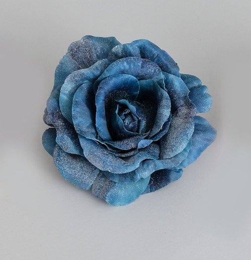 13cm Glitter Rose w/Clip Turqoise