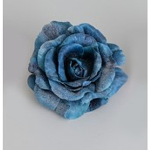 13cm Glitter Rose w/Clip Turqoise