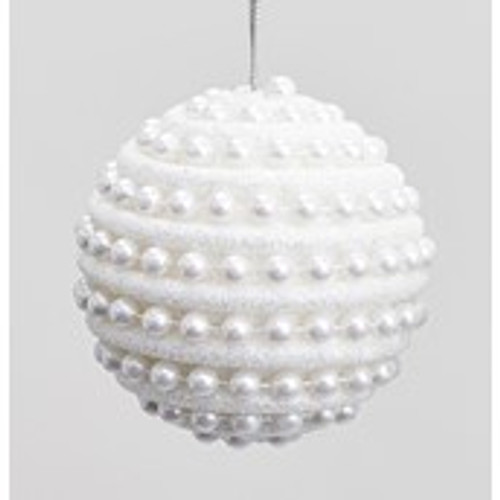 9cm Ball Decoration w/Bead White