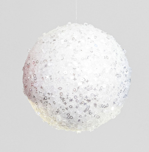 90mm Sequin Hanging Ball White