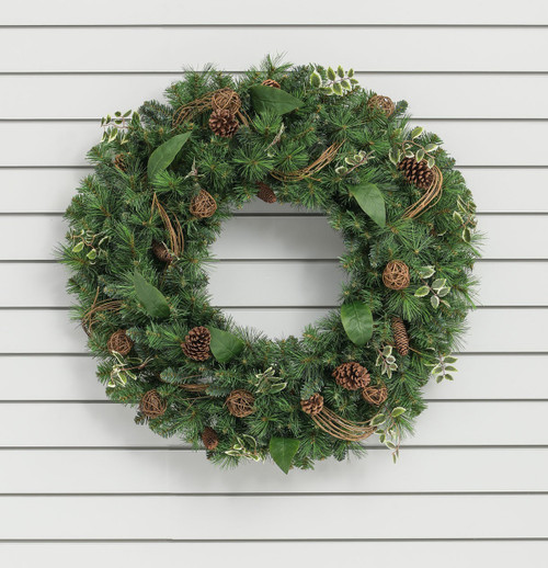 36" Cone/Rattan Ball Wreath