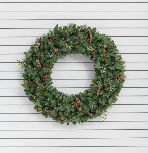 48" Cone/Rattan Ball Wreath