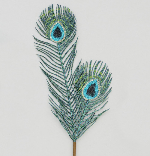 71cm Glitter Peacock Spray Blue