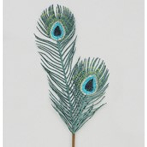 71cm Glitter Peacock Spray Blue