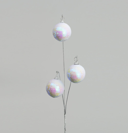 72cm Sequin Ball x3 Spray White