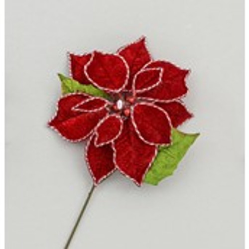 50cm Velvet Poinsettia/Button Burg