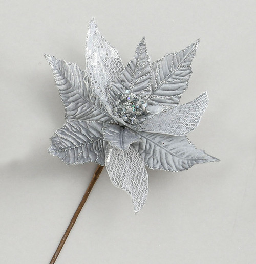 48cm Single Poinsettia Silver