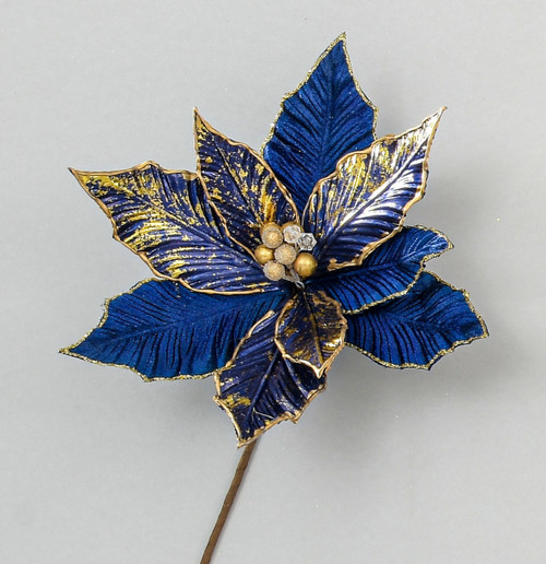48cm Velvet/Plastic Poinsettia Blu