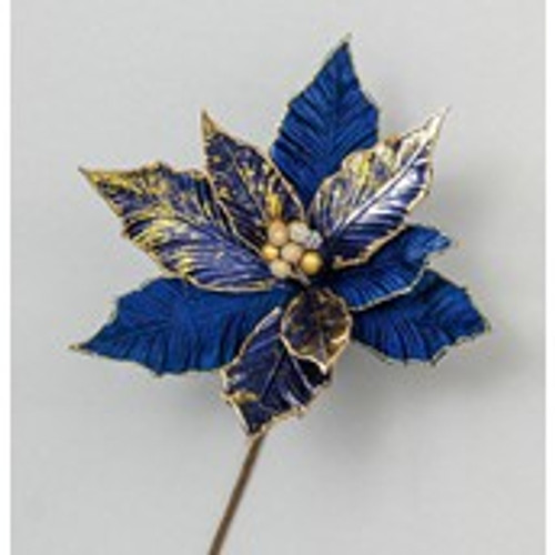 48cm Velvet/Plastic Poinsettia Blu