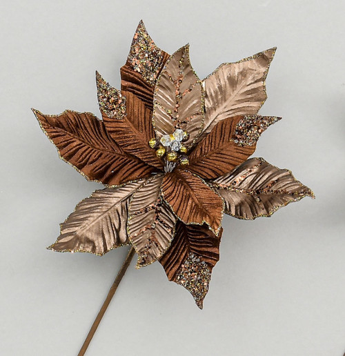 48cm Velvet/Plastic Poinsettia Brn