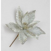 28cm Velvet Poinsettia Pick Silver