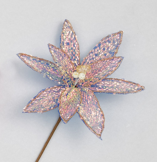 48cm Sequin Leaf Poinsettia Irid.