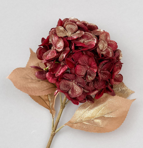 64cm Glitter Hydrangea Spray Burg