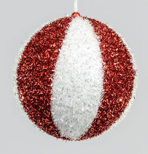 155mm Tinsel Ball Decoration Red/W